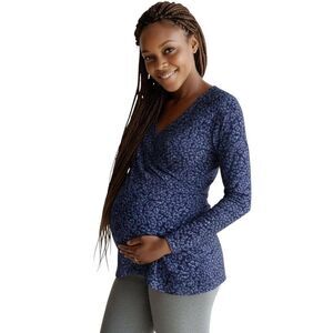 NOPPIES MATERNITY NURSING BLUE LEOPARD PRINT WRAP TUNIC TOP SZ.XL NWT.